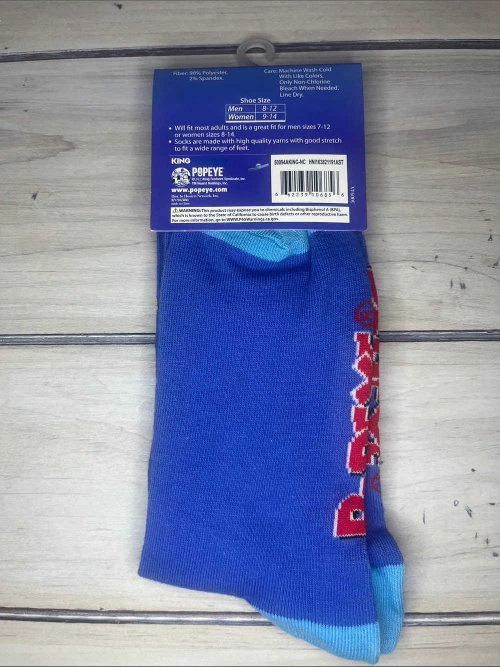 Popeye Blue Crew Novelty Socks - Men